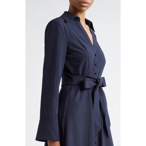 NWOT Cinq a Sept Kyla Long Sleeve Belted Midi Button Down Shirt Dress in Navy 10 - Picture 5 of 16